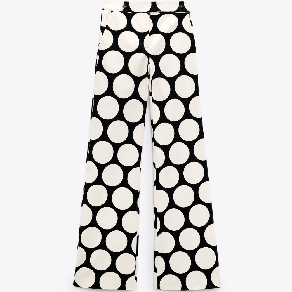 Zara Black & White Wide-Leg Polka Dot Trousers - Picture 2 of 8